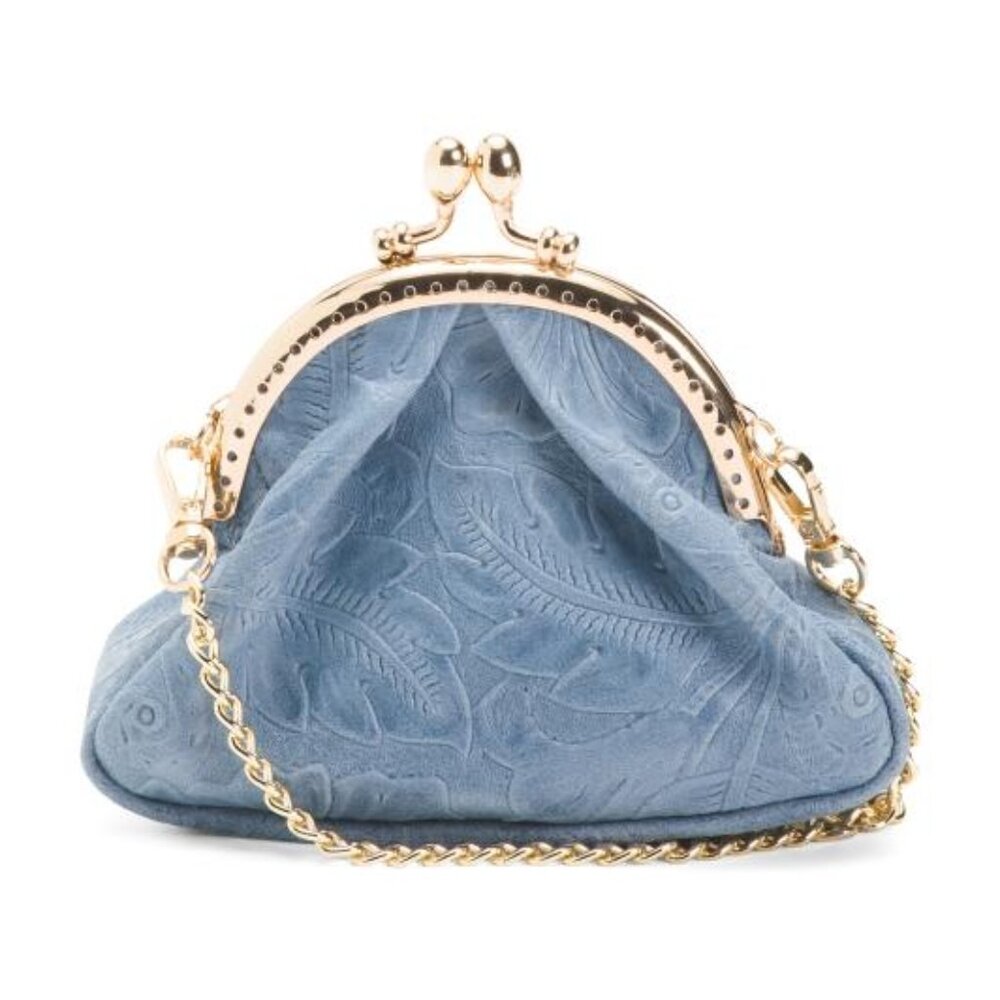 ISADORA Made In Italy Leather El Charro Print Kiss Lock Detachable Pouch